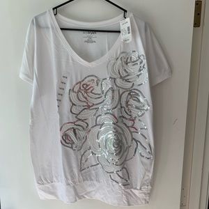 Lane Bryant Tops - White and silver sequins detailed shirt Lane Bryant Tops - White and silver sequins detailed shirt